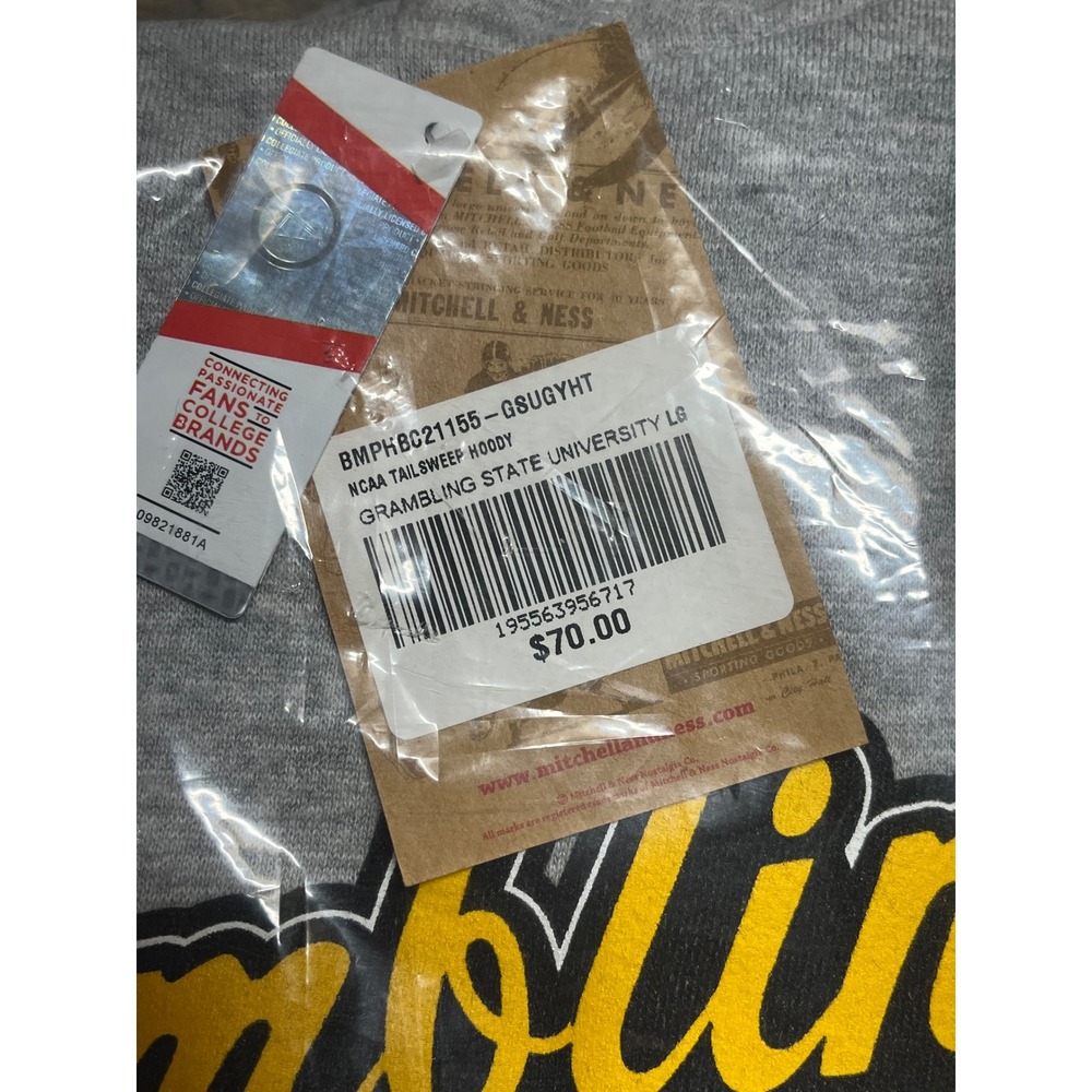 Mitchell & Ness Grambling State University HBCU Tailsweep Hoodie Gray LG NEW - Picture 2 of 3
